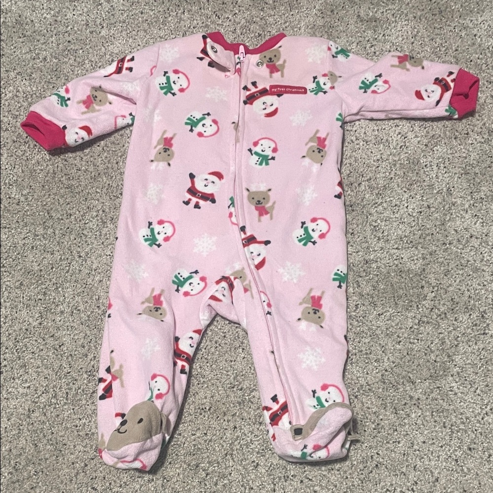 My First Christmas Pink Snowman Baby Footie Pajamas